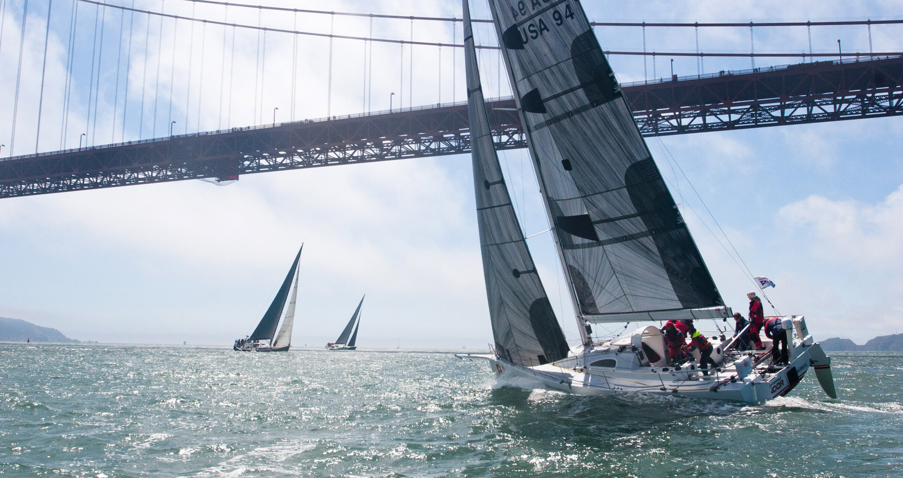 Racers going out the Golden Gate. Photo by Louis Benainous
